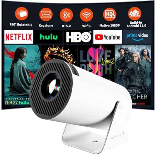 Mini Portable Projector with WiFi 6 & Bluetooth 5.0, 1080P Full HD 4K Supported, Android 11 Smart Home Theater Projector with Auto Keystone, Compatible with Phone/Laptop/TV Stick