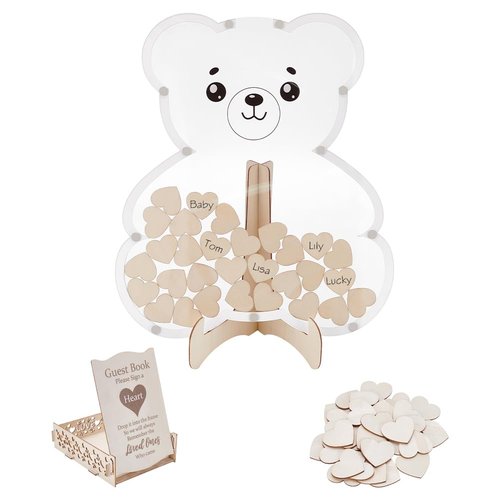 UNICRAFTALE Bear Baby Shower Guest Book Alternative Baby Shower Decorations with Wooden Stars for 30 Guests Sign Picture Frame Pregnancy Keepsake for Soon to Be Moms Wedding Birthday Party Keepsake