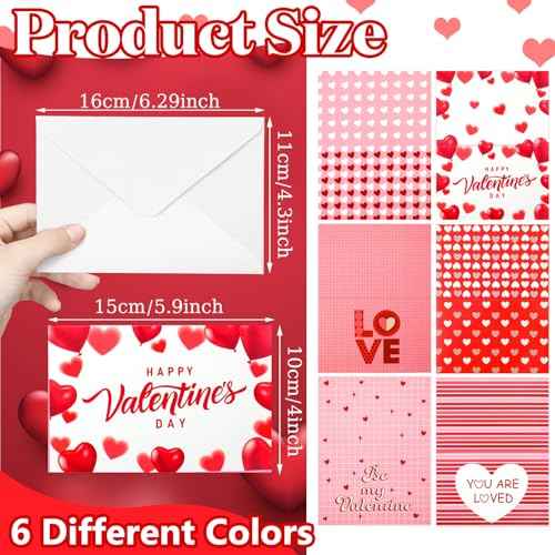 Sherr 120 Pieces Happy Valentine's Day Greeting Blank Cards Bulk and 120 Pcs White Envelopes 24 Pcs Valentine's Day Stickers Love Heart Cards Supply