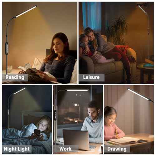 Led Floor Lamp with Remote, Adjustable Standing Lamp for Eyelash Extensions, Office Brightness Lamp Tattoo Light Eye Caring Reading Bedroom Lamp Makeup Light