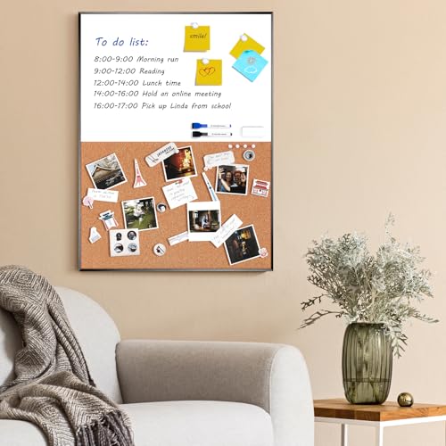 ARCOBIS Black 18x24 Inch Cork & Whiteboard Combo for Home Office & Dorm