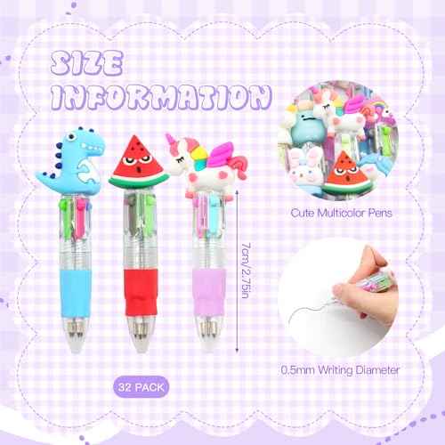 32Pcs Fun Pens for Kids Multicolor Pen in One 4-in-1, Cute Pens Bulk Kawaii Cool Ballpoint Pens for Kids Birthdays Gifts and Students Prizes