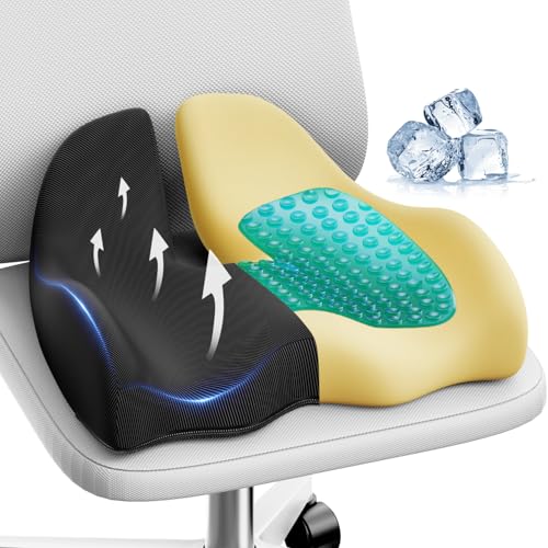 Benazcap Gel Seat Cushion for Office Chair Ergonomic Cushions-Gel & Memory Foam Coccyx Butt Pillow for Sciatica & Back Pain Relief for Long Sitting for Gaming Chair and Car Seat-Black