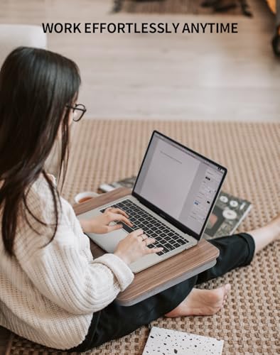 ZEAPTAC Dark Brown Wood Portable Lap Laptop Desk with Pillow Cushion, Fits 15.6 Inch, Bed & Couch Stand