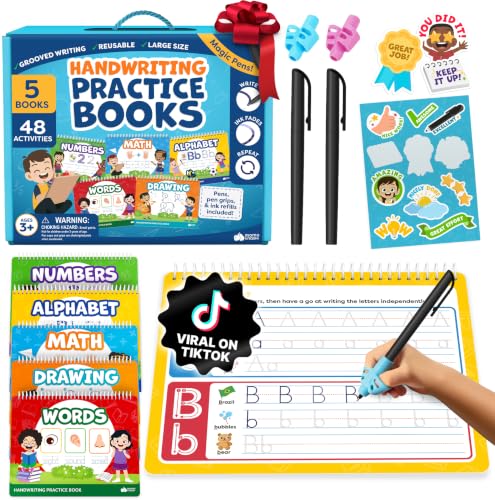Kids Grooved Writing Practice Books Set with Magic Pens and Refill Pack