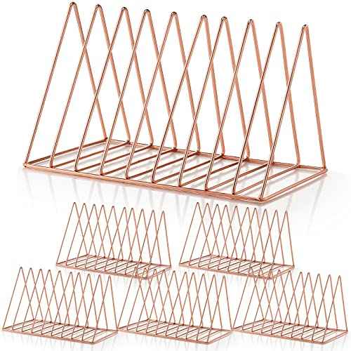 Shimeyao 6 Pieces Magazine Holder Triangle File Holder Book Record Metal Vinyl Record Storage Magazine Rack Multifunction Triangle File Organizer Sorter for Decor Home Office (Rose Gold)