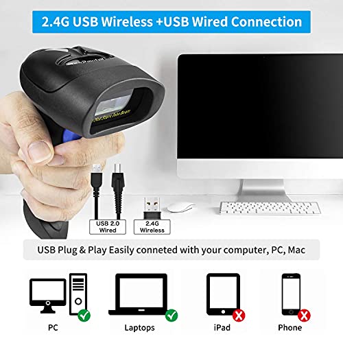 NetumScan Wireless 1D 2D Barcode Scanner with Stand - Handheld, USB & Wireless