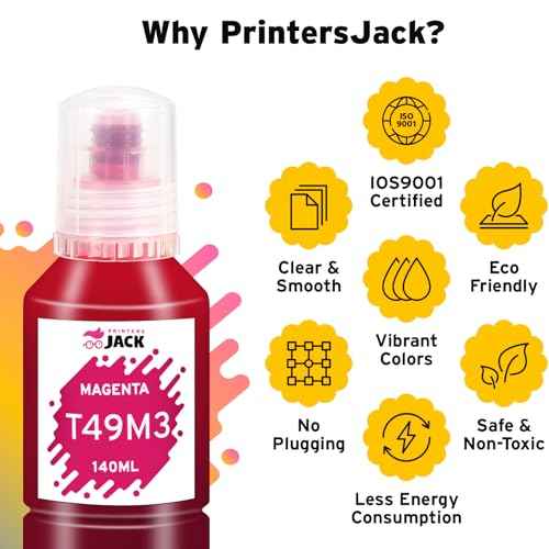 Printers Jack T49M Sublimation Ink for F170 F570 Sublimation Printer(T49M1 T49M2 T49M3 T49M4 ICC-Free/Autofill/Anti-UV) 560ML Sublimation Ink
