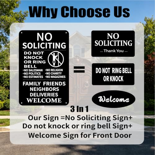 CUDIG Black & White Aluminum No Soliciting Sign for House Front Door 8x12 Inches - Do Not Knock or Ring Doorbell