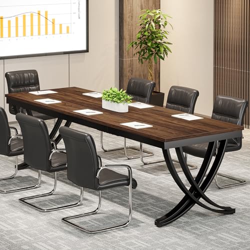 Tribesigns 6.5FT Conference Table for 6-8 People Brown - Rectangular Office Meeting Desk with Metal Frame