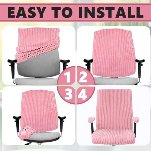 Tegeme Pink Faux Fur Office Chair Cover Set with Armrest Pads (4-Piece)