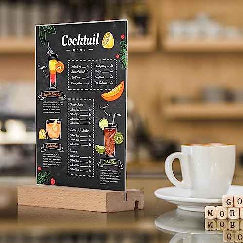 newnewshow 5"x7" Acrylic Sign Holder with Wood Base Wood Sign Holder Vertical or Slant Back Display for Store Office (5x7 L/T)