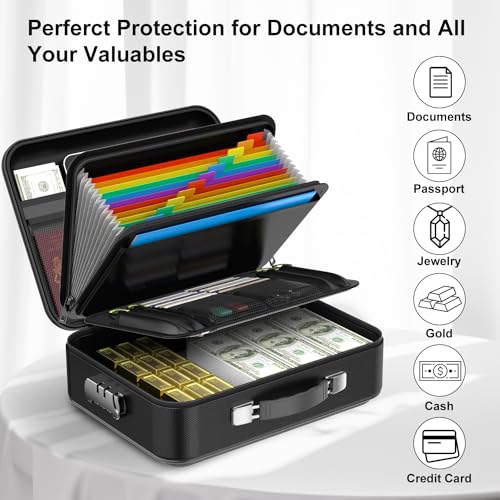 15x11x5 Inch Fireproof Document Box with Lock - Black, UL-94 VTM-0 Certified Safe Organizer