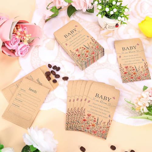 Baby Shower Wildflower Seed Packets - 100 Self-Adhesive Kraft Envelopes for Party Favors