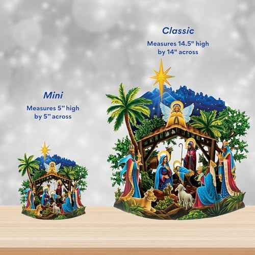 Freshcut Paper Pop Up Cards, Mini Starlit Nativity, 6 Inch Mini Sized 3D Popup Greeting Card and Paper Nativity Scene, Christmas Cards, Holiday Card, Blank Notecard & Envelope