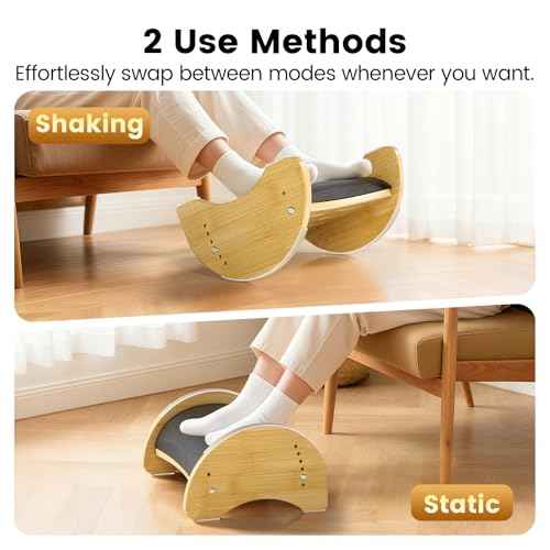 Bamboo Foot Rest for Under Desk at Work, Reversible Ergonomic Rocking Office Foot Rest, 6 Heights Adjustable & Non-Slip Mats with Foam Cushion, Under Desk Footrest for Home Office