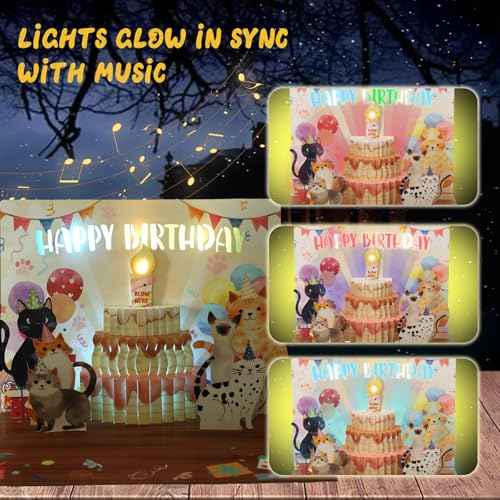Musical Birthday Cards, Funny Pop Up Cat Birthday Card with Colourful Lights, Greeting Card with Blow Out Candles & DIY Numeric Ages, Birthday Cards for Kids, Boys, Girls, Men, Women, Wife, Cat Lovers