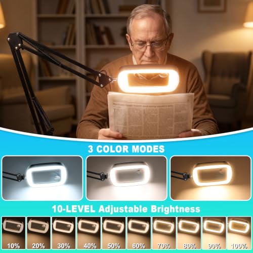 Black 12X 30X Magnifying Glass with Light, Stand & Clamp - Large Desk Lamp