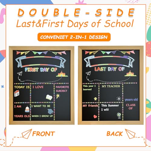 Large 10x12 Double-Sided Chalkboard First & Last Day of School Sign with Color Markers