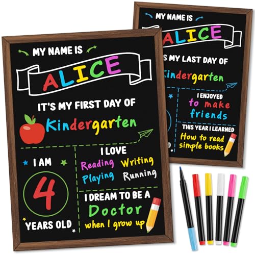 First Day of School Chalkboard Sign Set - Reusable Double-Sided Kids Classroom Decor