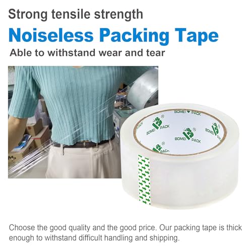 Heavy Duty Clear Packing Tape with Dispenser - 1.88 x 55 Yards, Noiseless Industrial Shipping Tape
