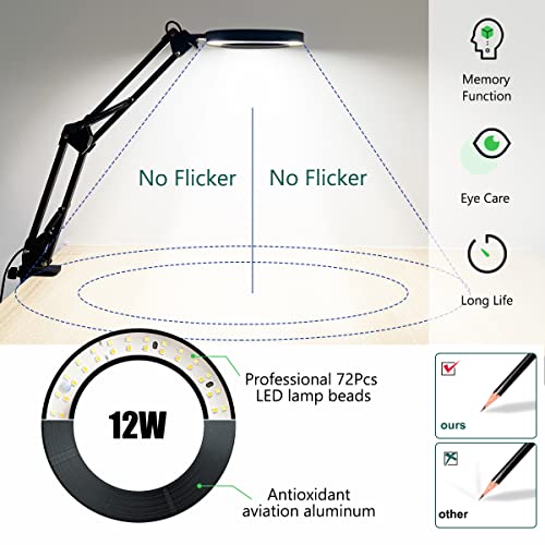 Magnifying Glass with Light and Stand, 10X Magnifying Lamp, 2-in-1 LED Lighted Desk Magnifier with Light, Craft Light Lamp with 3 Color Modes for Close Work Reading Repair Crafts