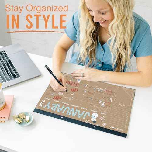 Hadley Designs Desk Calendar 2026 - Desktop Calendar 2026, 18 Month Large Desk Calendars 2026-2027, January 2026 - June 2027, Cute Kraft Theme Classroom Decor Teacher Must Haves, Designed in USA