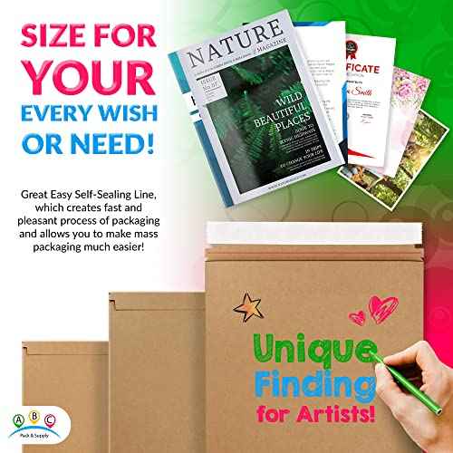 ABC PACK & SUPPLY Brown Rigid Mailers, 13 x 18 Inches. Pack of 10 Photo Mailer Envelopes. Flat Cardboard Mailers Self-Seal. Sturdy Cardboard Photo Envelope. Recyclable Hard Shipping Envelopes