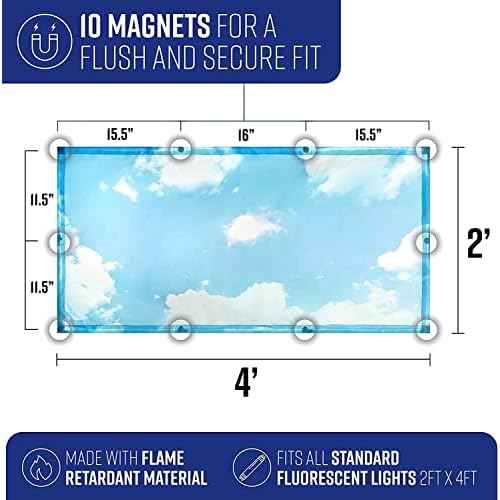 2x4 Feet - 5 Count - Fluorescent Light Covers for Classroom or Office | Magnetic Light Covers for Ceiling Lights Provide Relief from Glare, Headaches, & Sensory Overload(Cloud Blue)