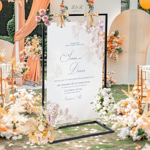 Elegant Wedding Sign Stand & Holder£¬Black Heavy Duty Metal Wedding Welcome Sign Stand for Reception£¬Welcome to Our Wedding Hanging Sign Stand - Perfect for Seating Chart, Posters, and Decor