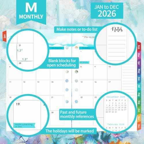 2026 Planner Refills - Planner Inserts with 7-Hole Punched, 5-1/2" x 8-1/2", Runs from Jan 2026 to Dec 2026, Weekly and Monthly Spread, Colorful Monthly Tabs