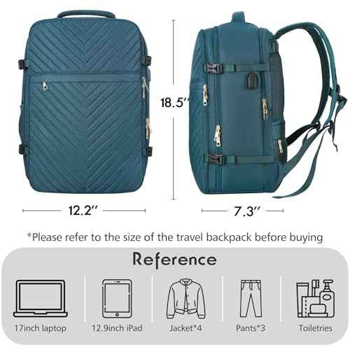 MOMUVO Carry On Backpack for Women,Flight Approved Large Travel Laptop Backpack Water Resistant Luggage Travel Bag for School Weekender Business,Peacock Blue