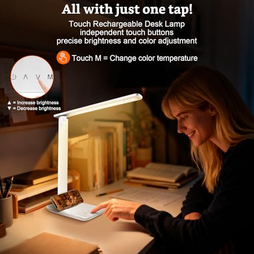 White Rechargeable LED Desk Lamp - Dimmable Touch Portable Office & Craft Light