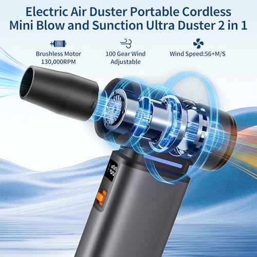 WINGDA Compressed Air Duster Rechargeable Electric Air Duster Portable,100 Gear Stepless Turbo Fan,Car Vacuum Portable Cordless,4in1 Air Blower for Electronics,Keyboard Cleaning,Indoor and Outdoor
