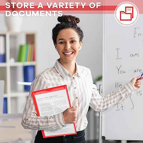 Henoyso 24 Pack Plastic Folders with Clear Front Pocket Back to School Heavy Duty File Folders with 2 Pockets and Card Slot for Student School to Home Supply, Office, Teachers (Red)