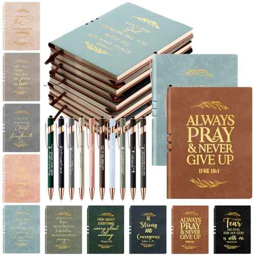 Fulmoon 20 Pcs Christian Notebooks and Inspirational Pens Bible Verse Prayer Journal Religious Scripture Christmas Gifts A5 Leather Notebooks for Student Men Women Church Group Pastor