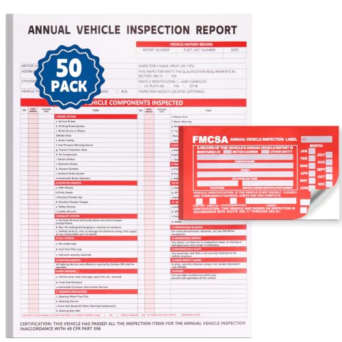 50-Pack DOT & FMCSA Vehicle Inspection Report Forms with Waterproof Aluminum Labels