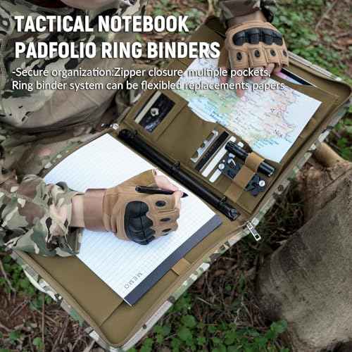 Kosibate Tactical Padfolio Portfolio Binder with Zipper and 25 Sheets of Letter Size Paper,Notebook Cover,Tactical Notebook with Zippered for Folders,Detachable 3-Ring Binder(A4,13.5X 11.5Inch)
