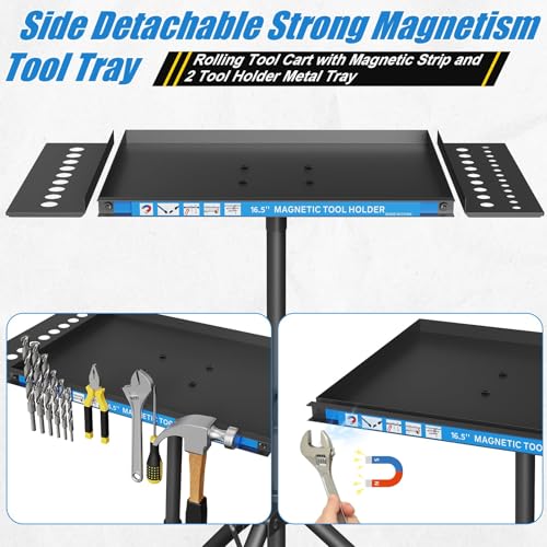 Rolling Tool Cart with Magnetic Strip, Mobile Work Table Rolling Workbenches for Bike Workshop