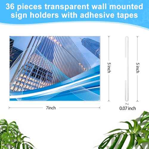 Maitys 36 Pcs Acrylic Wall Mounted Sign Holder Vertical Plastic Clear Frames No Drilling Wall Mounted Sign Holder with Adhesive Tape for Displaying Document Flyer Poster (5 x 7 Inch)