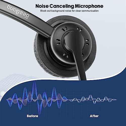 Telephone Headset with Pro Noise Canceling Microphone, RJ9 Phone Headset for Office Call Center Landline Deskphone, Work for Mitel NEC Shoretel Aastra Uniden Allworx Toshiba