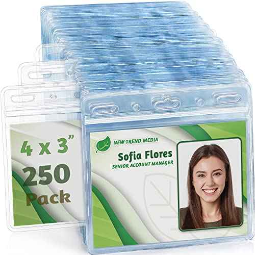 EcoEarth - Horizontal Card Protector w/Soft Edge - Sealable 4x3 Inch, Clear, 250 Pack - Waterproof ID Badge Holder - Plastic Name Tag Holder Bulk