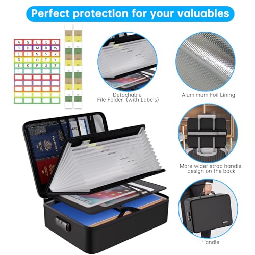Fireproof Document Organizer Bag with Lock - 15.1x11.2x4.3in Waterproof Fireproof File Folder