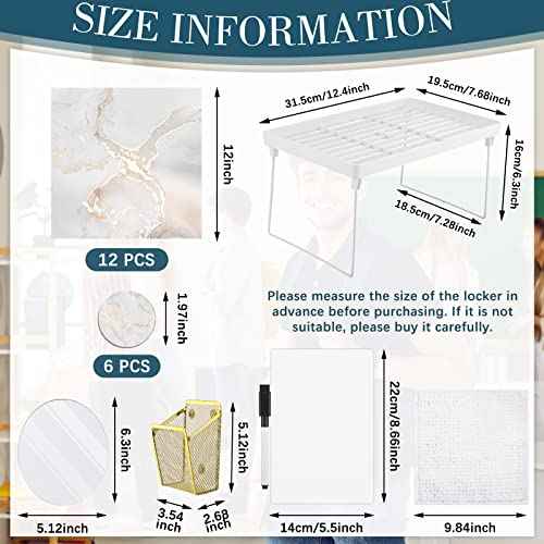 Nuanchu 23 Pcs Locker Organizer and Decorating Kit Includes 12 Magnetic Locker Wallpaper White Shelf Whiteboard with Marker Oval Mirror Gold Pencil Holder White Rug 6 Magnets(Marble)