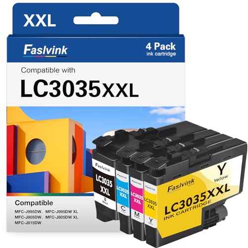 Compatible LC3035 High Yield Ink Cartridge Replacement for Brother LC3035 Ink Cartridges Work for Brother MFC-J995DW MFC-J805DW MFC-J815DW Printer (LC3033 LC3035 BK C M Y Ink Cartridges, 4P)