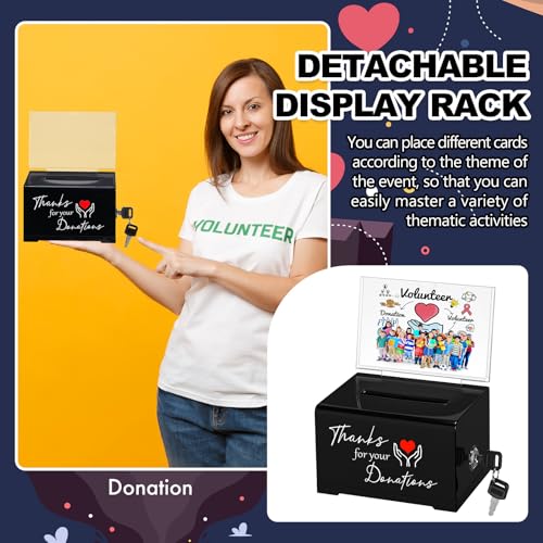 Black Donation Box with Lock & 2 Keys - Acrylic Fundraising Box with Gratitude Message