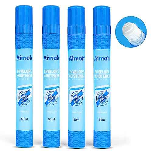 Aimoh Envelope Moistener with Adhesive, Fast-Drying, Envelope Sealer, Stamp and Letter Glue licker, Ideal for envelopes, Stamps, Letters - 4 Pack (13454)