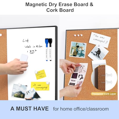 ARCOBIS Black 18x24 Inch Cork & Whiteboard Combo for Home Office & Dorm
