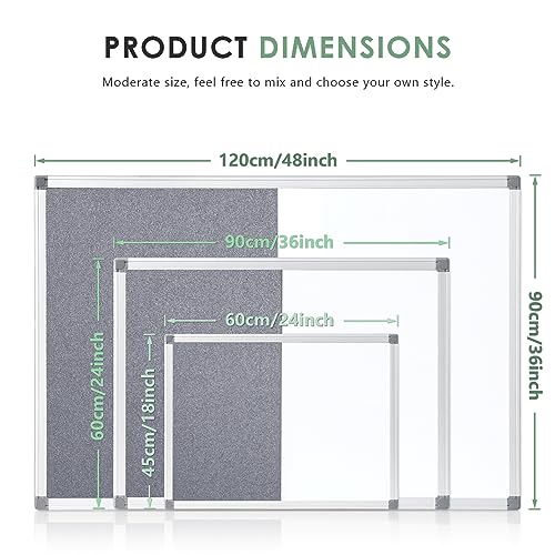 SWANCROWN Whiteboard Bulletin Board Combo 24 x 18 inches Gray Vertical Aluminum Frame