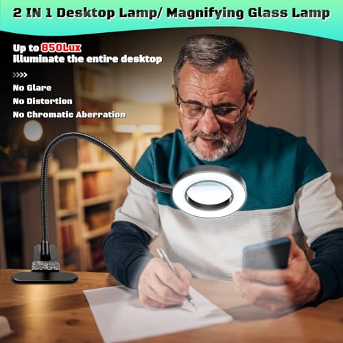 Black 10X Magnifying Glass with Light, Stand & Hands-Free Clip - NZQXJXZ